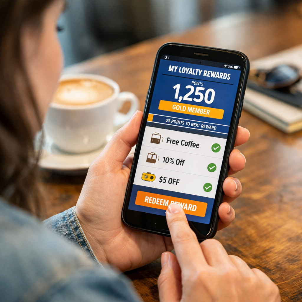 someone on their phone using loyalty program